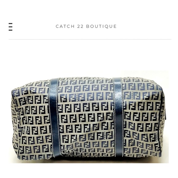 *SOLD* FENDI Blue Zucchino Canvas Forever Bauletto Boston Bag - Picture 4 of 9